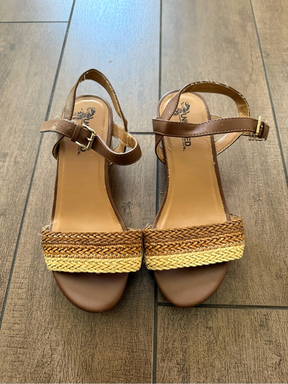 Unlisted Girls Woven Brown and Tan Wedges Sz 3